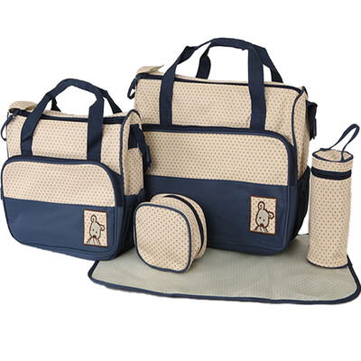 

Diaper Tote Bag 5 pcs Nappy Bag Set Water-proof Large Capacity Travel Handbag Shoulder Bag Include Changing Pad Fashion Dotted Uni