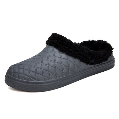 

Mens Cozy Fuzzy Wool Fleece PU Upper Slippers Slip On Clog Winter House Shoes Indoor&Outdoor