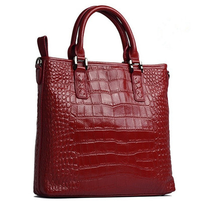 

Women Handbag Soft Genuine Leather Tote Retro Crocodile Pattern Bag Cow Skin Shoulder Bags Female Brown Handmade Feminina Bolsa
