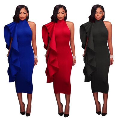 

Womens solid color womens ruffled midi dress