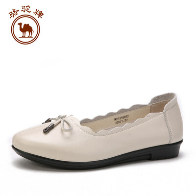 

Camel single shoes female mother pregnant women cowhide shallow mouth bow simple W91216503 beige white 37235 yards