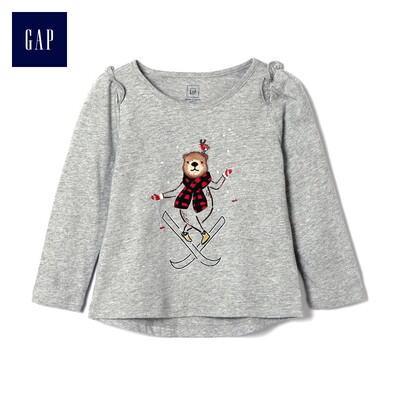 

GAP flagship store female&young comfortable cotton winter pattern ruffled T-shirt 124333 bear pattern 12-18M