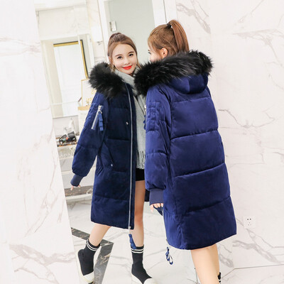

The 2018 large size casual thickened cotton jacket winter coat fur collar down cotton womens golden velvet bread suit Korean