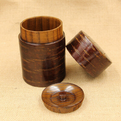 

Natural Mini Wooden Double-lid Tea Caddy Canister Kitchen Storage Container