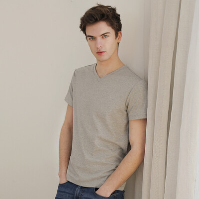 

Beijing Tokyo made JZAO mens V-neck T-shirt cotton short-sleeved spring&summer simple new high-quality long-staple cotton gray L