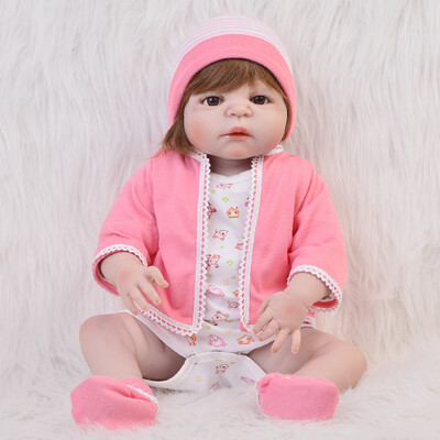 

2017 New Fiber Hair Reborn Baby Dolls 23 Realistic Girl Full Silicone Vinyl Lifelike Babies Dolls Princess For Children Sale