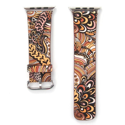 

Chinese Style Leather Strap Watch Band 38mm40mm 42mm44mm Flower Prints Vintage Floral National Folk Pattern