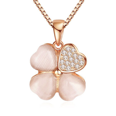 

Heart Four Leaf Clover Pendant Necklaces Cubic Zirconia Opal Stone Jewelry For Women Fashion Accessories W12