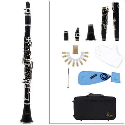 

Clarinet ABS 17 Key bB Flat Soprano Binocular Clarinet with Cleaning Cloth Gloves 10 Reeds Screwdriver Reed Case Woodwind Instrum