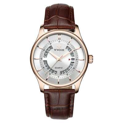 

WWOOR Men Watch Quartz Leather Strap Sport Clock Wristwatch Calendar Fashion Casual Male Watches