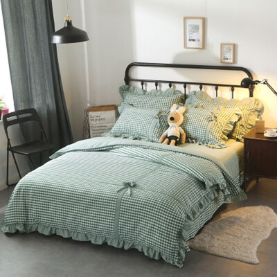 

High Quality Bedding Sets Fashion Lattice Bows Four-piece Cotton Bedding Home Textiles Set