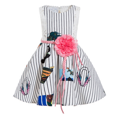 

Girls Dress Summer Sleeveless Crowned Crane Printing Dress Knee Length Cotton Lining Kids Party Gown 140CM