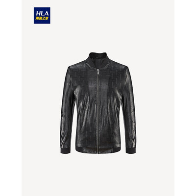 

HLA Haishu home jacket male 2019 spring new baseball collar embossed crisp PU leather jacket HWJAD1R027A black pattern 27 185100A 54