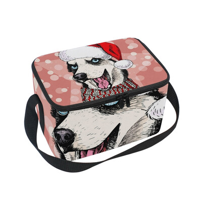 

ALAZA Lunch Box Insulated Lunch Bag Large Cooler Siberian Husky Dog Wears Santa Hat Tote Bag