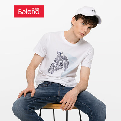 

Baleno T-shirt male 2019 spring&summer new short T imitation thread animal print t-shirt cotton short-sleeved shirt male 88902268 01W