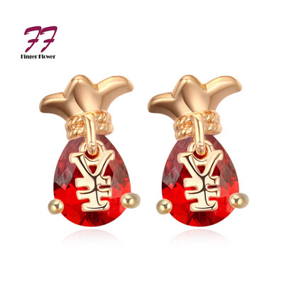 

AAA Grade Rhinestone Earring Stud-- Fortune Money Bag Garnet Red&Champagne Gold