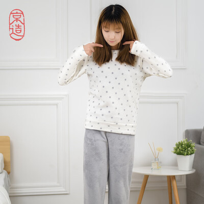 

Beijing made ladies coral velvet pajamas set light gray L