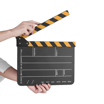

Dry Erase Acrylic Director Film Clapboard Movie TV Cut Action Scene Clapper Board Slate with YellowBlack Stick Black