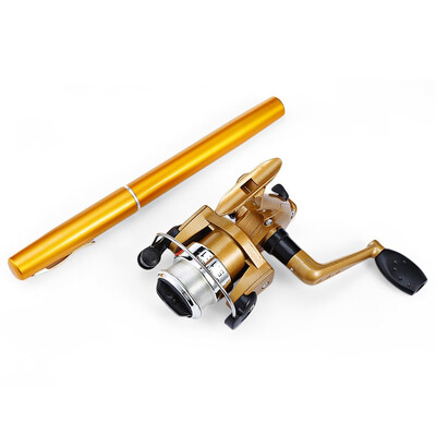 

Mini 5 sections Baitcasting Telescopic Pocket Pen Fishing Rod Pole Reel combo Portable 511 fishing reel rod tackle 955cm Alumin
