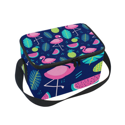 

ALAZA Lunch Box Insulated Flamingo And Watermelom Lunch Bag Large Cooler Tote Bagfor Men Women