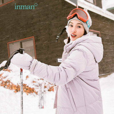 

INMAN 2018 winter new with gloves loose casual long down jacket coat female 18841VP22174 purple gray