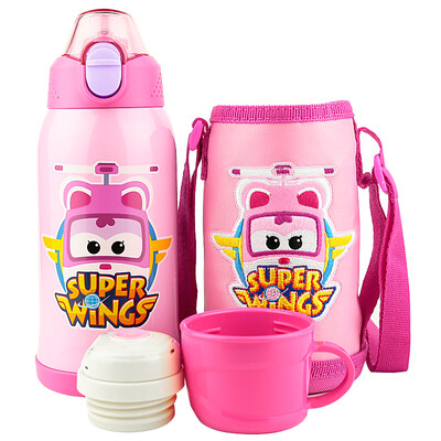 

Super Panman double cover mug male&female students stainless steel sippy cup baby child kettle three with cup set 600ML pink 1101