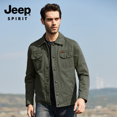 

JEEP Jeep Jacket Men 2019 Spring New Casual Mens Lapel Short Jacket Mens Shirt JPL2676 Army Green L