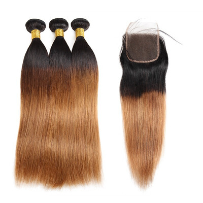

Ishow 8A Brazilian Hair Extensions 3pcs 1b30 Ombre Hair Straight Human Hair Bundles with Closure