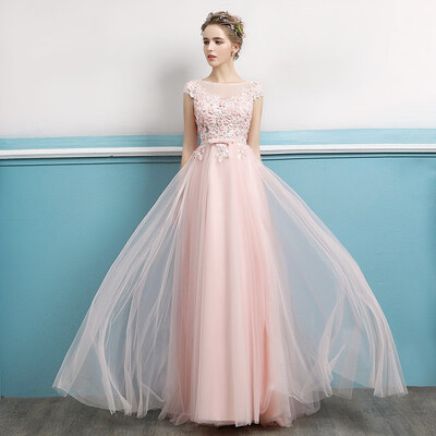

Robe De Soiree 2018 The Pink O-neck Elegant Court Train A-line Sweet Floral Print Noble Party Prom Evening Dresses