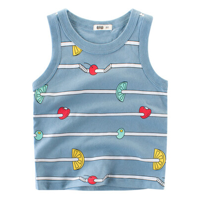 

Boy Sleeveless Cotton Tank Tops Round Neck Summer Kids Clothes Cute Fruit Printing Vest Grey 90