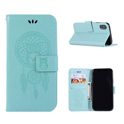 

MOONCASE Apple iPhone XS Max Windbell Owl Embossed Leather Case - Green