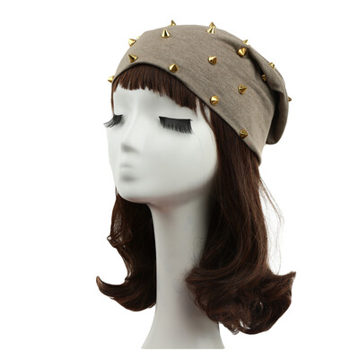 

New Fashion Unisex Men Women Beanie Rivet Decoration Solid Design Hip-Hop Slouch Headwear Hat
