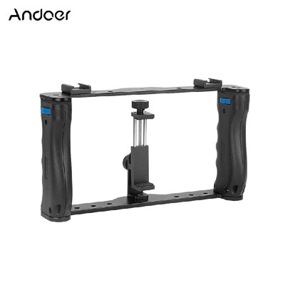 

Andoer Professional Dual Handheld Smartphone Photographic Bracket Holder Cage Rig DIY Phone Video Stabilizer with Phone Clamp Clip
