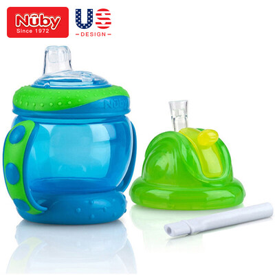 

Nuby childrens water cup baby leak-proof sippy cup baby learning drink cup double-headed dual-use duckbill cup 240ml blue 10020