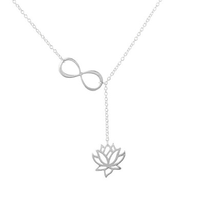 

Infinity Lotus Lariat Necklace Bridesmaid Gifts Flower Wedding Bridal Jewelry Engagement Necklace