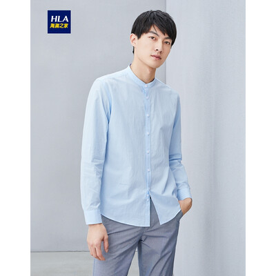 

HLA Haishus Parents Sleeve Casual Shirt Men 2019 Summer New Net Color Stand Collar Comfortable Breathable Long Lining HNEAD2R072A Light Blue 7217596A41
