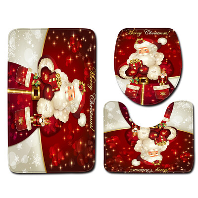 

3PcsSet Home Bathroom Decor Christmas Elk & Tree Printed Non-Slip Floor Mat Bath Mat Pedestal Rug Lid Toilet Cover