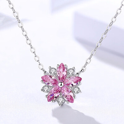 

925 Silver Clavicle Chain Cherry Necklace Women Micro-encrusted Rhinestone Pendant