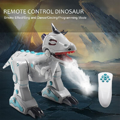 

Remote Control Robot Dinosaur with Smoke Effect LED light Sound Gift Toy for Kids