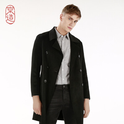 

JZAO Mens woolen coat pure wool double-sided coat mens long section mens long section woolen coat black L 180100A