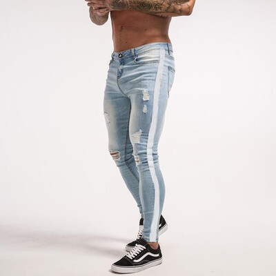 

New Street Fashion Hiphop Mens Knee Hole Stretch Denim Jeans Pants Plus Size Men Ripped Beggars Punk Gothic Skinny