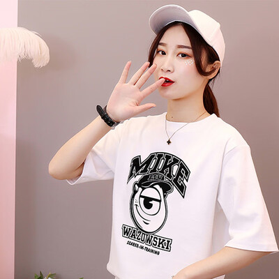 

JOY OF JOY Jingdong womens 2019 summer new Korean ins wild personality half sleeve t-shirt loose casual short-sleeved T-shirt female JWTD191856 white L
