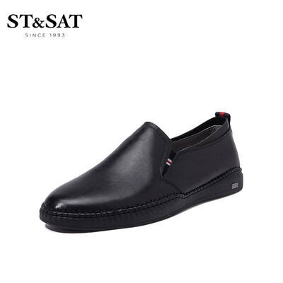 

Saturday Mens Shoes ST&SAT Fashion Cow Leather Comfortable&Wearable One-legged Driving Breathable Joker Casual Shoes SS91129802 Black 39