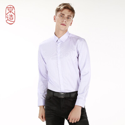 

Beijing made 140 cotton garments free hot long sleeve mens shirt purple stripes 40