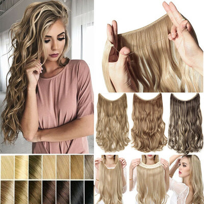 

20 Inches Invisible Wire No Clips in Hair Extensions Secret Fish Line Hairpieces Silky Straight real natural Synthetic