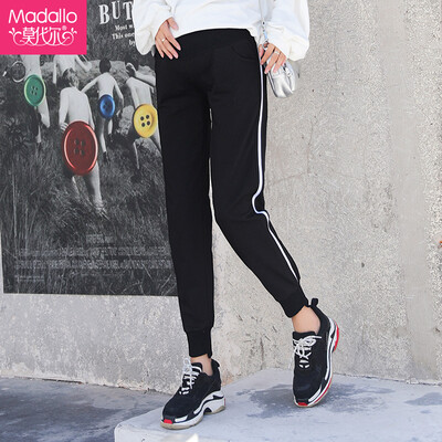 

Modal Madallo pregnant women casual pants sweatpants loose comfortable maternity stomach lift pants spring&autumn striped pregnant women trousers pregnant women pants thin section black  code 120-145 kg