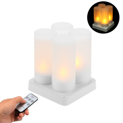 

Set of 12 Rechargeable LED Yellow Flickering Flameless Tealight Candles Lights with Remote Control Frosted Cups Charging Base for