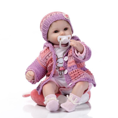 

Reborn Baby Doll Girl Silicone Baby Doll Eyes Open With Clothes Hair 16inch 40cm Lifelike Cute Gifts Toy Girl Purple knitwear