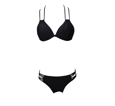 

Womens Nylon Pleated Solid Color Bikini Sexy Split Swimsuit