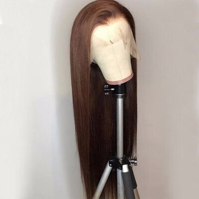 

Colored Brown Long Silky Straight Lace Front Wig Human Hair Glueless Lace Frontal Wig Pre-Plucked 130 Density Virgin Remy Wig